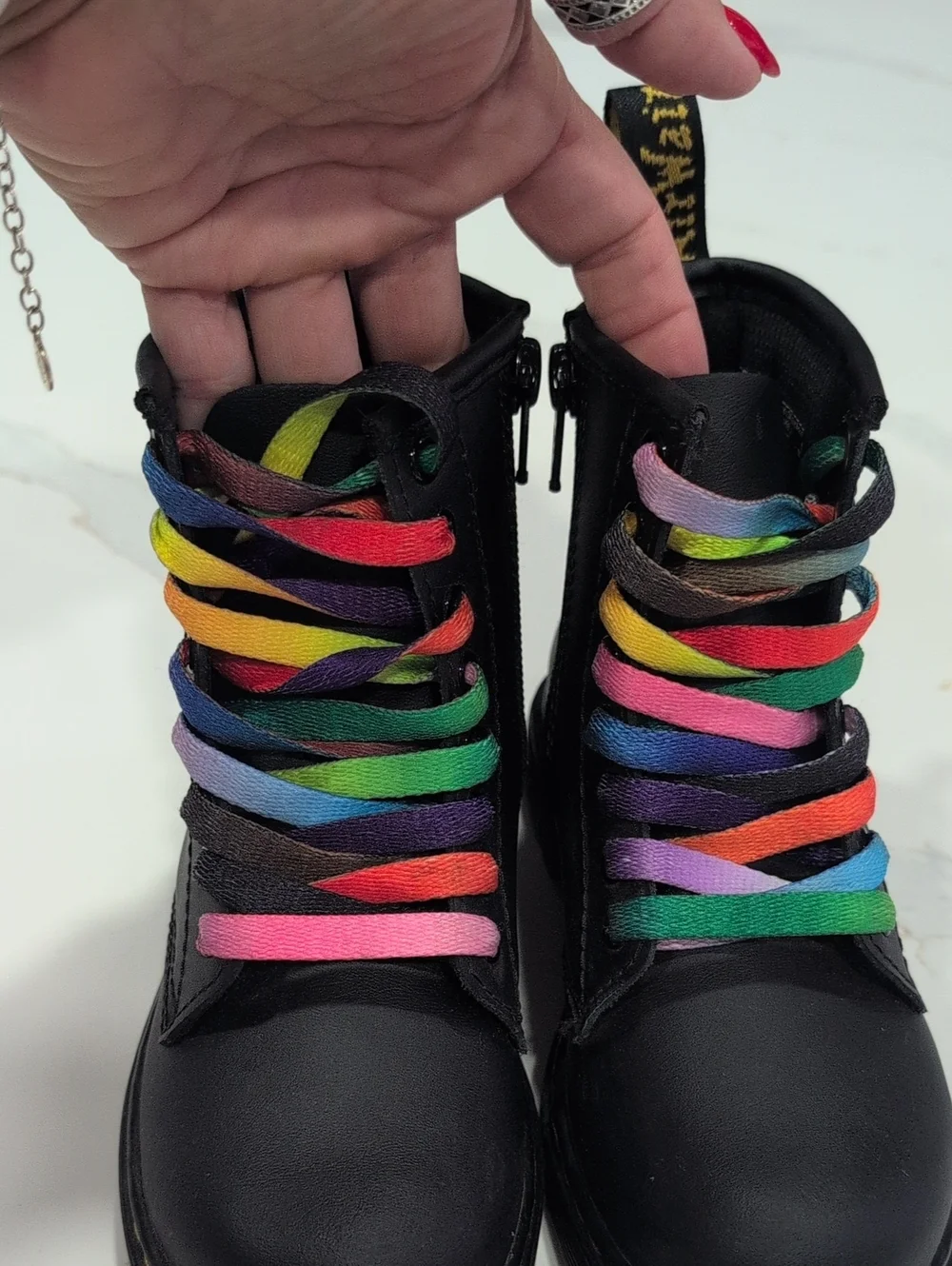 Dr. Martens Black Leather Boots with Multicolor Laces